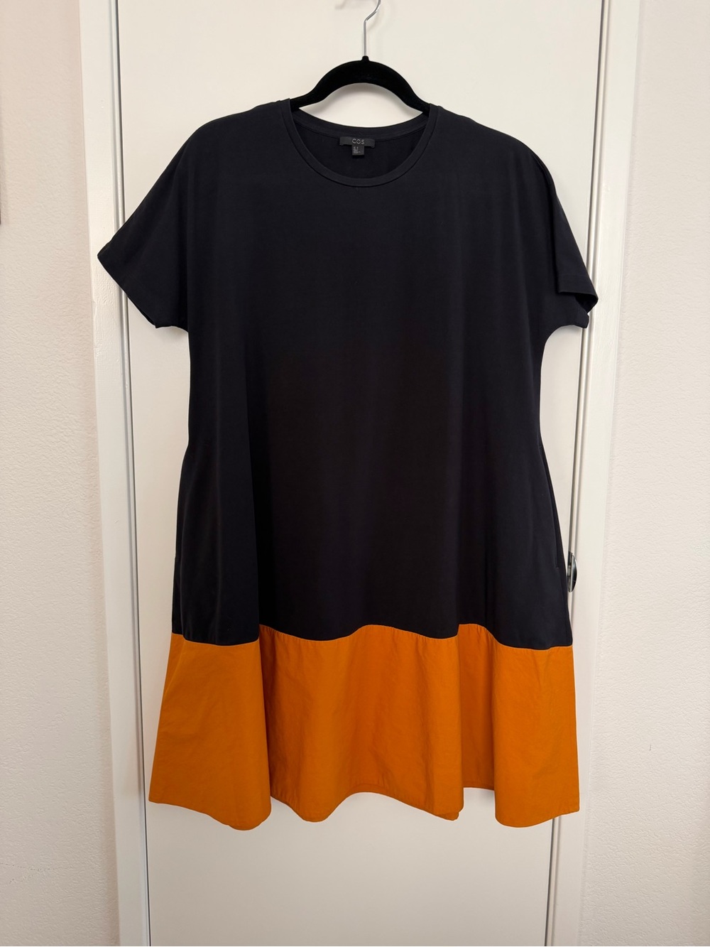 COS Dark Navy and Orange Colorblock A Line Tshirt Dress